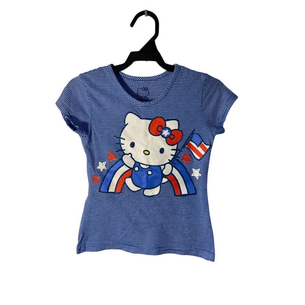 Hello kitty girls, striped short sleeve, americana, patriotic, 4th of July top 4